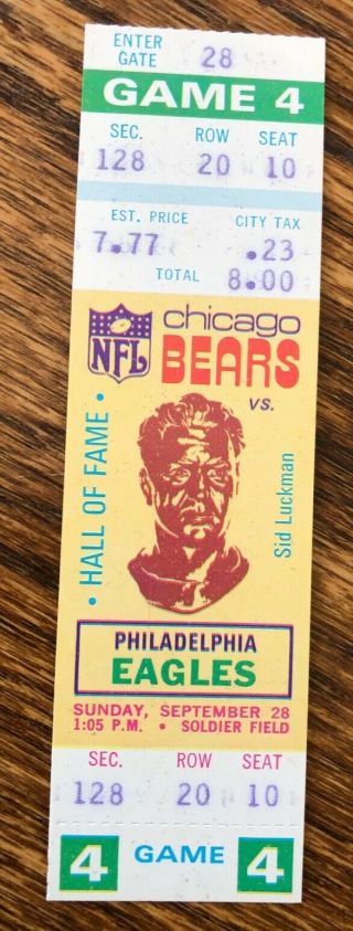 1975 Nfl Chicago Bears/philadelphia Full Season Ticket