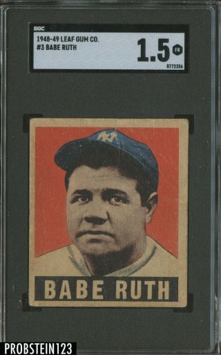 1948 Leaf 3 Babe Ruth York Yankees Hof Sgc 1.  5 " Iconic Card "