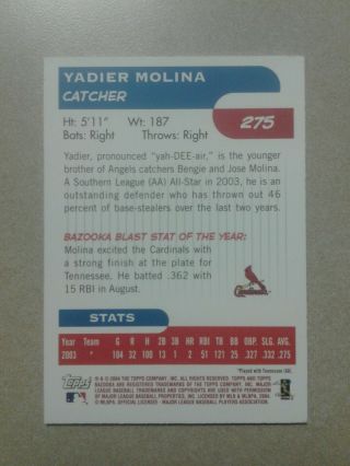 2004 Topps YADIER MOLINA RC RED BORDER Bazooka 275 Throwing Cardinals NOT 2