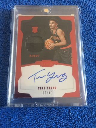 2018 - 19 Trae Young Rookie Auto Patch Panini Dominion Red Sp 12/49 Atlanta Hawks