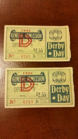Two 1946 Kentucky Derby Admission Tickets & 1 Program Assault Triple Crown