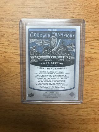2019 Goodwin Champions Chad Sexton Dual Memorabilia Card M2 - CS 1:329 odds 2