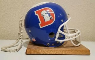 Denver Broncos Nfl Helmet Phone Telephone Oak Base (retro / Vintage Logo Design)