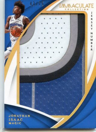 2017 - 18 Panini Immaculate Jersey Number Patch Rookie Rc Jonathan Isaac 43/75