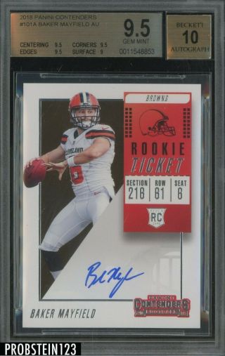 2018 Contenders Rookie Ticket Baker Mayfield Browns Rc Rookie Auto Bgs 9.  5