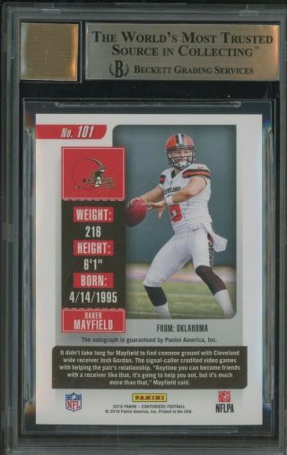 2018 Contenders Rookie Ticket Baker Mayfield Browns RC Rookie AUTO BGS 9.  5 2