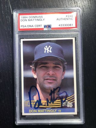 Don Mattingly Ny Yankees Signed Slabbed Rookie Card 1984 Donruss 248 Psa Dna