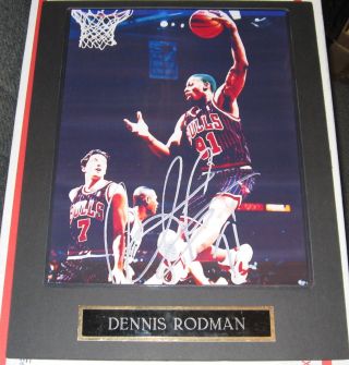 Dennis Rodman 8 X 10 Autographed Signed Chicago Bulls Green Hair Photo Mounted