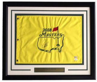 Patrick Reed Signed Framed 2018 Masters Golf Flag Bas,  Jsa