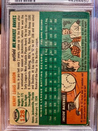 1954 Topps Henry Aaron ROOKIE RC 128 PSA 2 True All - Time HR LEADER 2