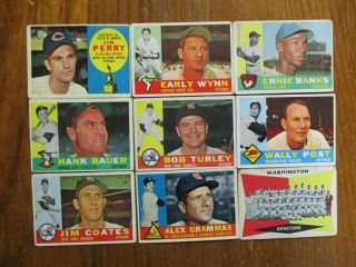 9 - 1960 Topps Baseball Cards (w/jim Perry Rookie/early Wynn/ernie Banks/hank Bauer