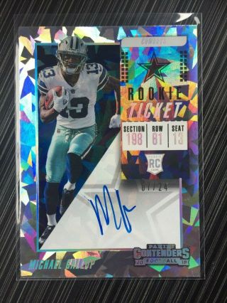 Michael Gallup 2018 Panini Contenders Cracked Ice Auto /24 Rc On Card Autograph
