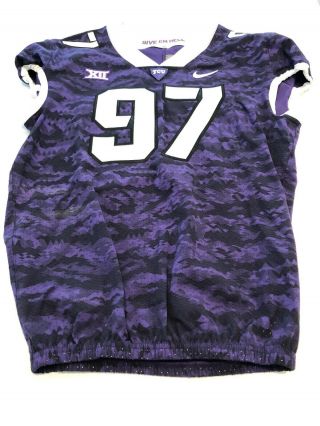 Game Worn Nike Tcu Horned Frogs Football Jersey Size 48 97