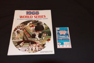 1968 World Series Program & Game 2 Busch Stadium Ticket Stub Cardinals Vs Tigers