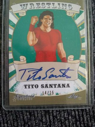 Tito Santana 2016 Leaf Wrestling Signature Series Green Autograph Card Sn 14/15