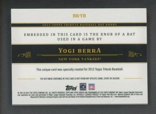2013 Topps Tribute Yogi Berra York Yankees Game Bat Knob Barrel 1/1 2