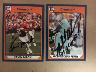 Kevin Mack & Michael Dean Perry Signed 1990 Clemson Collegiate Football Cards (2)