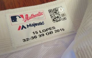 Davey Lopes 10/15/2015 Game Home White Pants / Size 32 - 36 - 39 Ob Dodgers 15