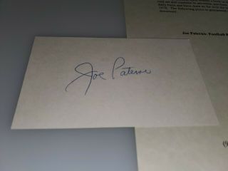 Joe Paterno Penn State Autographed 3 X 5 Index Card With Signed Card