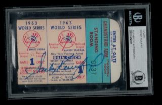 Sandy Koufax Signed 1963 World Series Game 1 Ticket Autographed Bas 15 Ks & Win