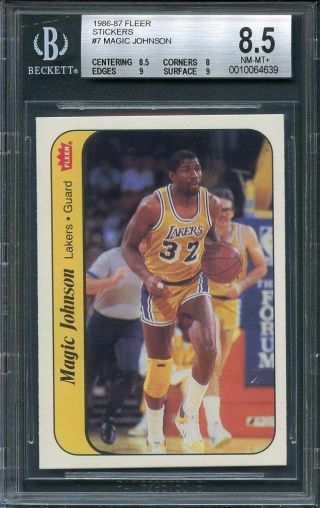 1986 - 87 Fleer Stickers 7 Magic Johnson Los Angeles Lakers Bgs 8.  5 (8.  5 8 9 9)