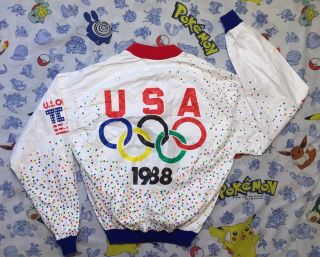 Rare Vintage 1988 Usa Olympics Team Seoul Windbreaker Jacket Coat Paper Thin L