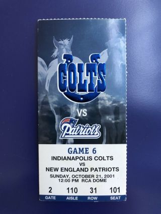 England Patriots Ticket Stub Tom Brady V Peyton Manning Colts Win 3 10/21/01