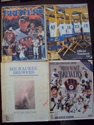 4 Milwaukee Brewers Souvenir Yearbooks - 1985,  1986,  1988 & 1989 Color Photos