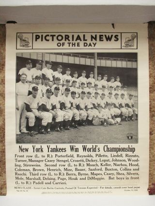 1949 Pictorial News Poster York Yankees World Series Champs Dimaggio Rizzuto