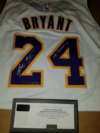 Kobe Bryant Autographed White Jersey With 20 Seasons Inscription Panini 60/124