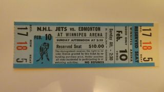 Ticket Jets Vs Oilers Feb 10,  1980 Gretzky / Messier Rookies