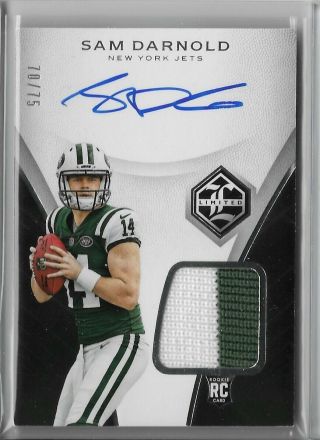 Sam Darnold 2018 Panini Limited Rookie Patch Auto Rpa Silver 70/75 On Card Auto