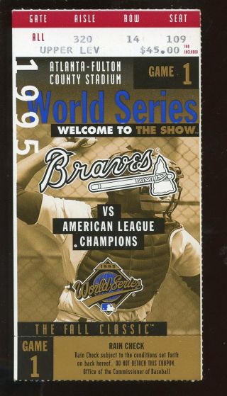 1995 World Series Ticket Stub Cleveland Indians At Atlanta Braves Game 1 Ex,