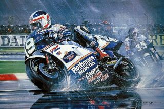 Nicholas Watts Print - " Double Take " - 1985 Champion Signed By Freddie Spencer