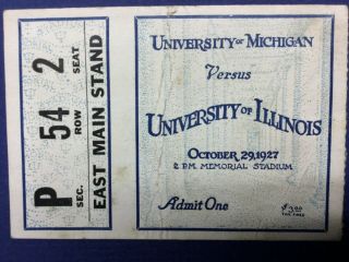 1927 Michigan Vs Illinois Football Ticket Stub
