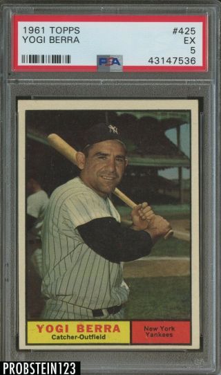 1961 Topps 425 Yogi Berra York Yankees Hof Psa 5 Ex