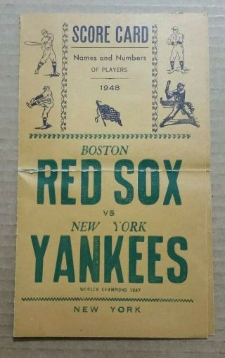 York Yankees Vs Boston Red Sox,  Baseball Program,  1948