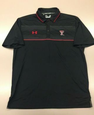 Men ' s TEXAS TECH Red Raiders Black UNDER ARMOUR Polo Golf Loose Shirt Sz L/Large 4