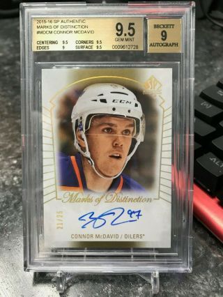 2015 - 16 Ud Sp Authentic,  Connor Mcdavid 21/25,  Bgs 9.  5,  Marks Of Dist.  Auto