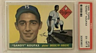 1955 Topps Sandy Koufax Rookie 123 Psa 6 Ex - Mt Brooklyn Dodgers