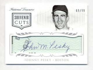 Johnny Pesky 2015 National Treasures Souvenir Cuts Auto Autograph 69/99 Red Sox