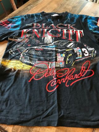 Rare Vintage 90s Dale Earnhardt Black Knight All Over Print T Shirt Sz Medium