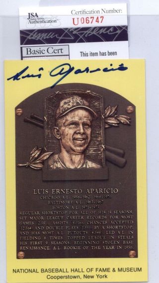 Luis Aparicio White Sox Signed Hall Of Fame Yellow Plaque Postcard - Jsa
