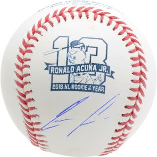 Ronald Acuna Jr.  Atlanta Braves Signed 2018 Nl Rookie Of The Year Logo Baseball