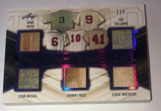 2019 Leaf Itg Game Ruth Williams Mays Mantle Musial 10 Jersey Bat D 7/7