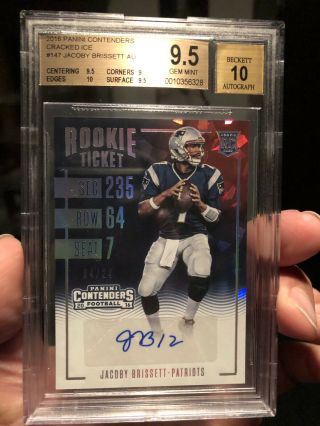 2016 Panini Contenders Jacoby Brissett Rc Cracked Ice Auto /24 Bgs 9.  5 10 Colts