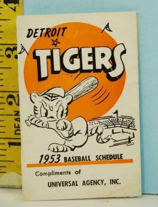 1953 Detroit Tigers Baseball Pocket Schedule & Briggs Stadium Information