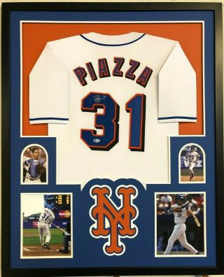 Framed N.  Y.  Mets Mike Piazza Autographed Signed Jersey Beckett