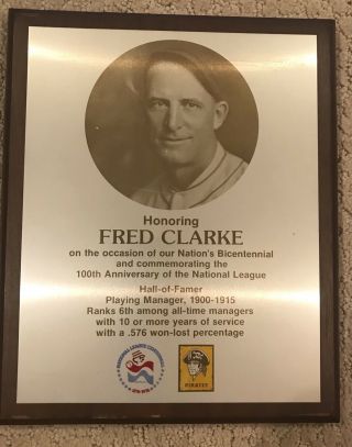Fred Clarke Nl Centennial Plaque - Three Rivers Stadium 1976 - Pittsburgh Pirates