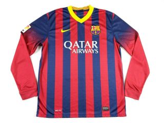 Nike Mens 2013 - 14 Fc Barcelona Long Sleeve Home Soccer Jersey Large Futbol
